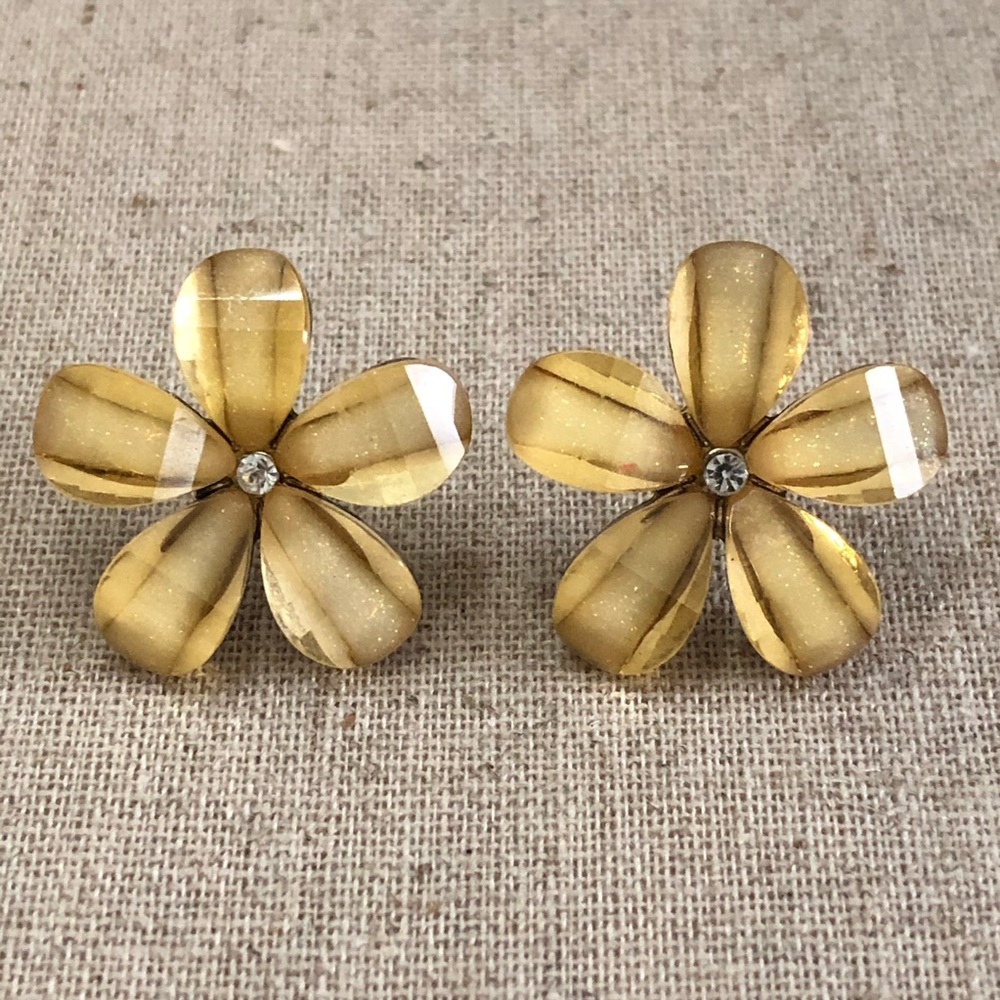 Yellow & Gold tone Flower CZ Stud Earrings